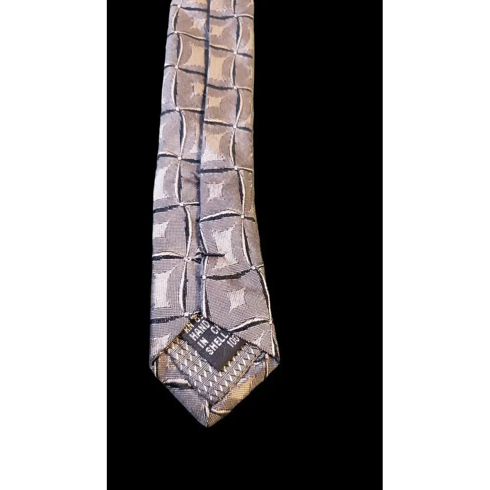 Louis‎ Roth 100% Silk Tie Tan Black Geometric Business Mens Necktie No Tag